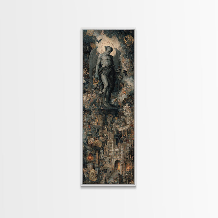 The Gargoyle Sentinel, Medieval Grotesque Art, Tall Narrow Wall Art, Gothic Horror Wall Art, Canvas Print, Halloween Wall Art