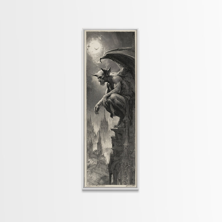 The Gargoyle Sentinel, Decadent Gothic Art, Tall Narrow Wall Art, Macabre Wall Art, Canvas Print, Halloween Wall Art