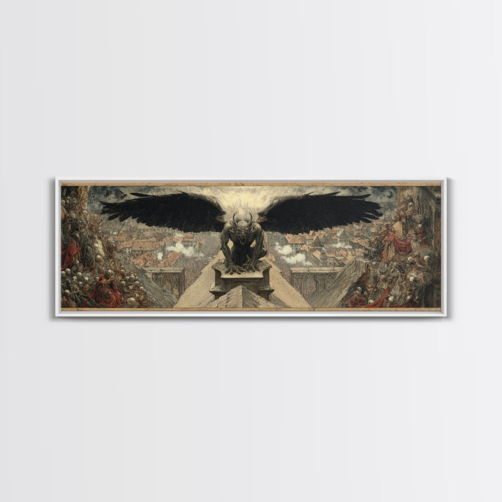 The Gargoyle Sentinel, Grotesque Carnival Art, Extra Wide Wall Art, Gothic Horror Wall Art, Canvas Print, Halloween Wall Art