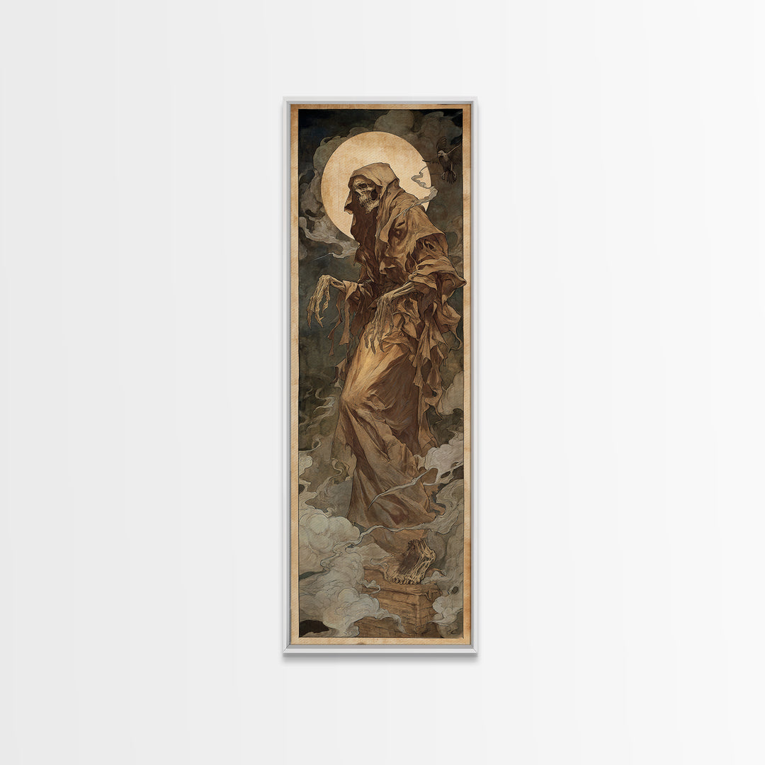The Tattered Wraith, Dark Renaissance Art, Tall Narrow Wall Art, Dark Halloween Decor, Framed Canvas Print, Halloween Wall Art