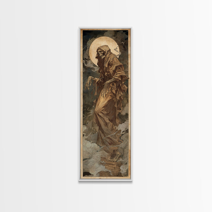 The Tattered Wraith, Dark Renaissance Art, Tall Narrow Wall Art, Dark Halloween Decor, Framed Canvas Print, Halloween Wall Art