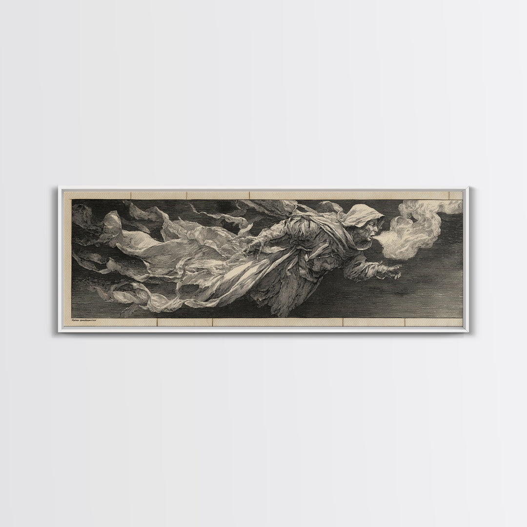 The Tattered Wraith, Renaissance Engraving Art, Extra Wide Wall Art, Gothic Horror Wall Art, Canvas Print, Halloween Wall Art