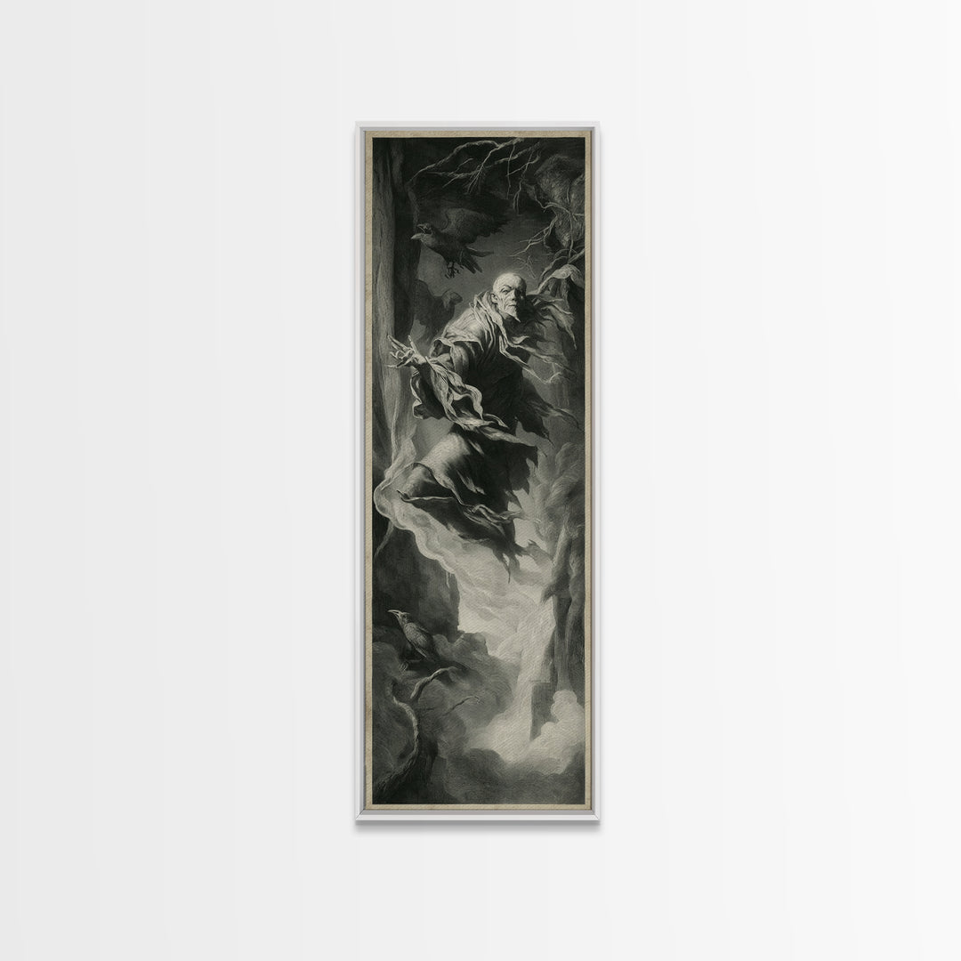 The Tattered Wraith, Gothic Nightmare Art, Tall Narrow Wall Art, Dark Halloween Decor, Framed Canvas Print, Halloween Wall Art