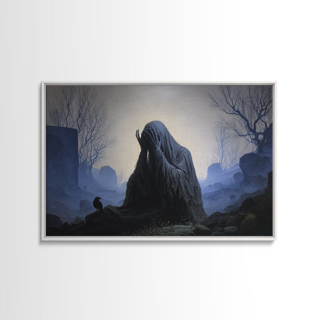 The Tattered Wraith, Romantic Gothic Landscape, Landscape Wall Art, Dark Halloween Decor, Framed Canvas Print, Halloween Wall Art