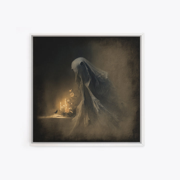 The Tattered Wraith, Symbolist Dream Art, Square Wall Art, Dark Halloween Decor, Framed Canvas Print, Halloween Wall Art
