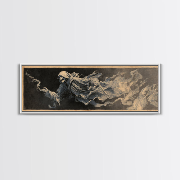 The Tattered Wraith, Decadent Gothic Art, Extra Wide Wall Art, Gothic Horror Wall Art, Framed Canvas Print, Halloween Wall Art