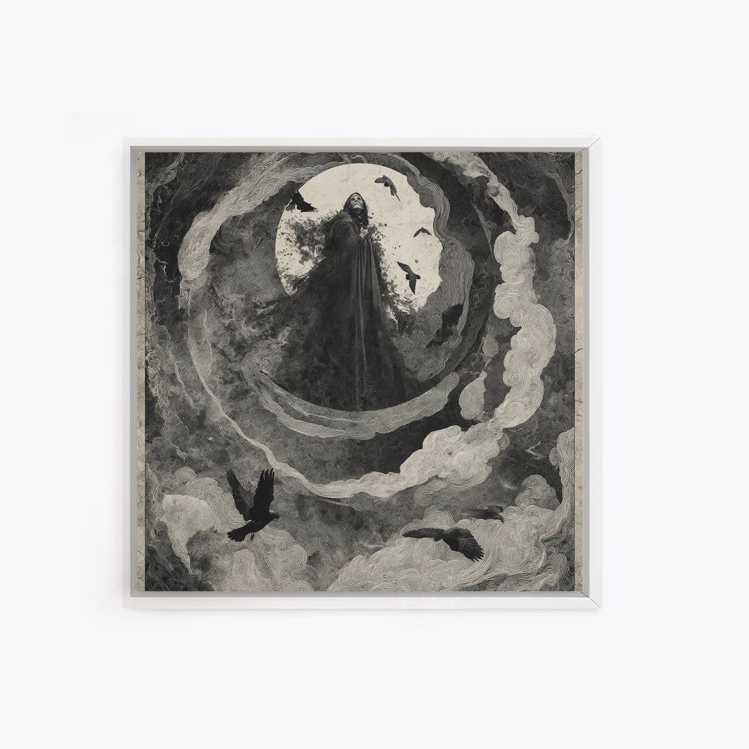 The Tattered Wraith, Dark Symbolist Art, Square Wall Art, Gothic Horror Wall Art, Framed Canvas Print, Halloween Wall Art