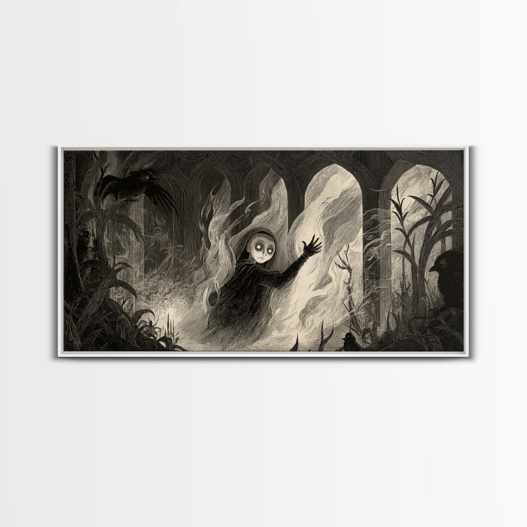 The Tattered Wraith, Expressionist Nightmare Art, Wide Panoramic Art, Dark Fantasy Wall Art, Canvas Print, Halloween Wall Art