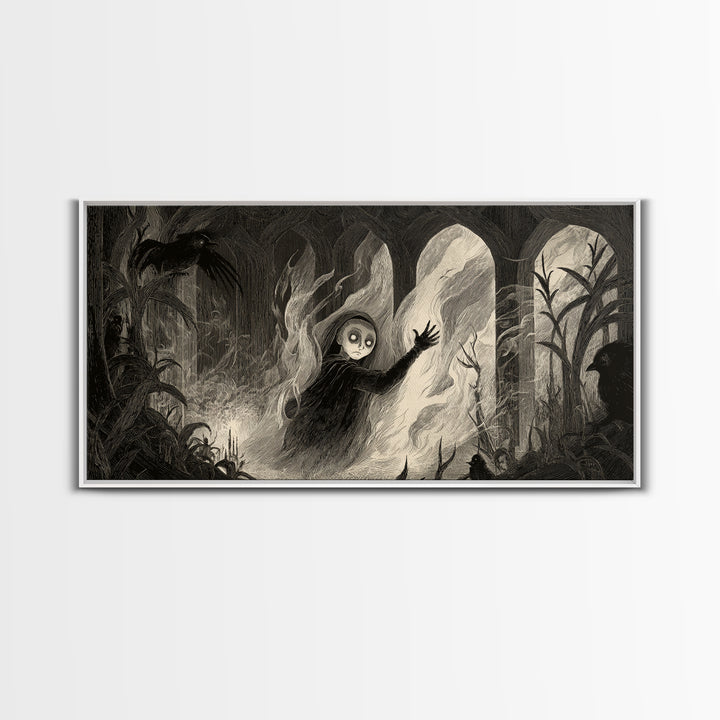 The Tattered Wraith, Expressionist Nightmare Art, Wide Panoramic Art, Dark Fantasy Wall Art, Canvas Print, Halloween Wall Art