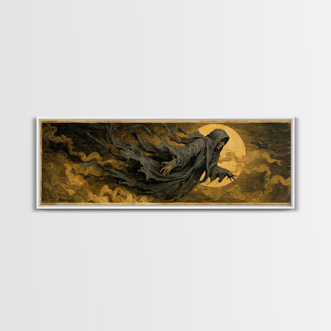 The Tattered Wraith, Expressionist Gothic Art, Extra Wide Wall Art, Macabre Wall Art, Canvas Print, Halloween Wall Art, Spooky Wall Decor