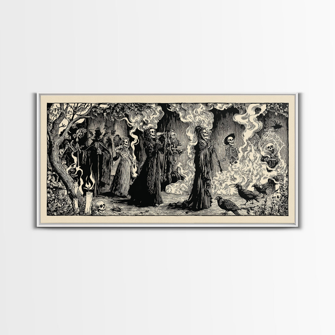 The Tattered Wraith, Macabre Folk Print Art, Wide Panoramic Art, Gothic Horror Wall Art, Canvas Print, Halloween Wall Art