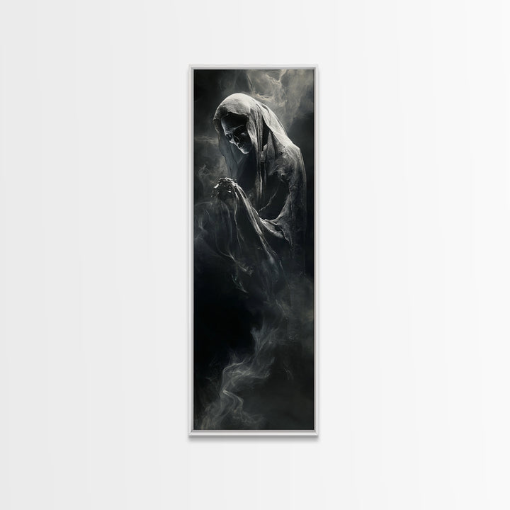 The Tattered Wraith, Biomechanical Horror Art, Tall Narrow Wall Art, Gothic Horror Wall Art, Framed Canvas Print, Halloween Wall Art