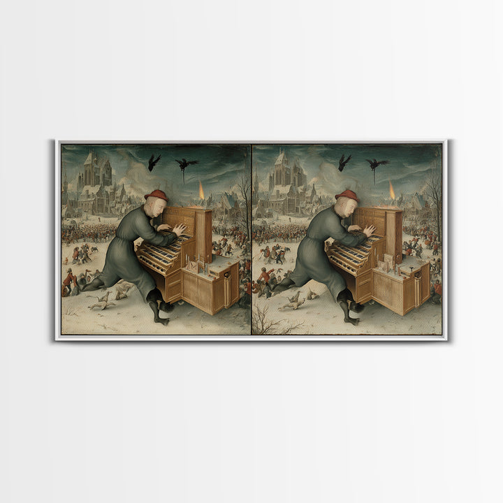 The Phantom Organist, Northern Renaissance Horror, Wide Panoramic Art, Dark Fantasy Wall Art, Canvas Print, Halloween Wall Art