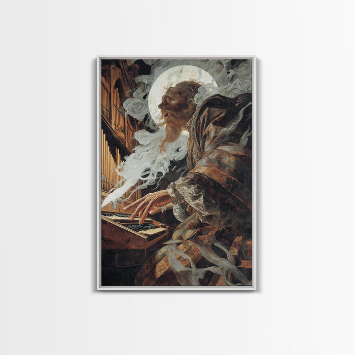 The Phantom Organist, Dark Renaissance Art, Vertical Wall Art, Dark Fantasy Wall Art, Canvas Print, Halloween Wall Art