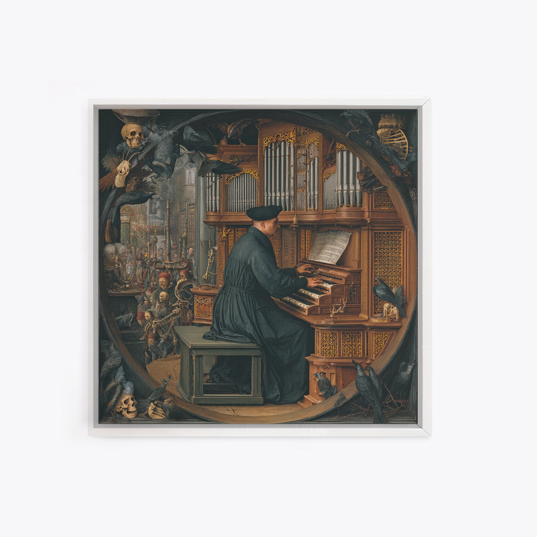 The Phantom Organist, Danse Macabre Art, Square Wall Art, Dark Halloween Decor, Canvas Print, Halloween Wall Art