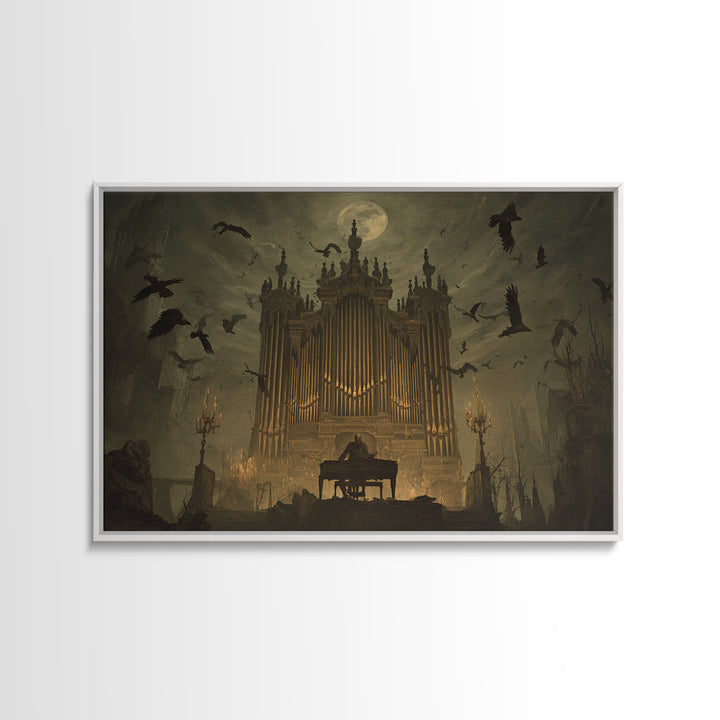 The Phantom Organist, Romantic Gothic Landscape, Landscape Wall Art, Dark Halloween Decor, Framed Canvas Print, Halloween Wall Art