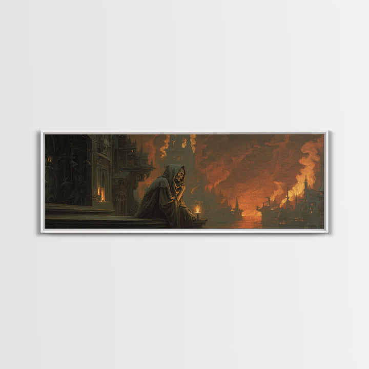 The Phantom Organist, Apocalyptic Romantic Art, Extra Wide Wall Art, Dark Halloween Decor, Canvas Print, Halloween Wall Art