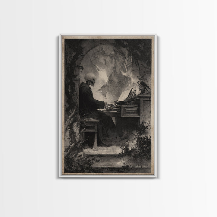 The Phantom Organist, Symbolist Dream Art, Vertical Wall Art, Gothic Horror Wall Art, Framed Canvas Print, Halloween Wall Art