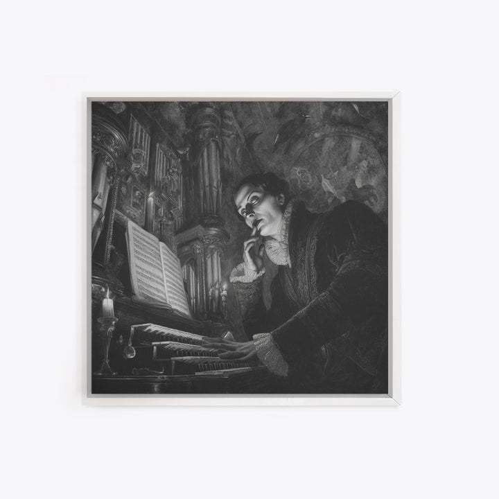 The Phantom Organist, Dark Symbolist Art, Square Wall Art, Dark Halloween Decor, Framed Canvas Print, Halloween Wall Art