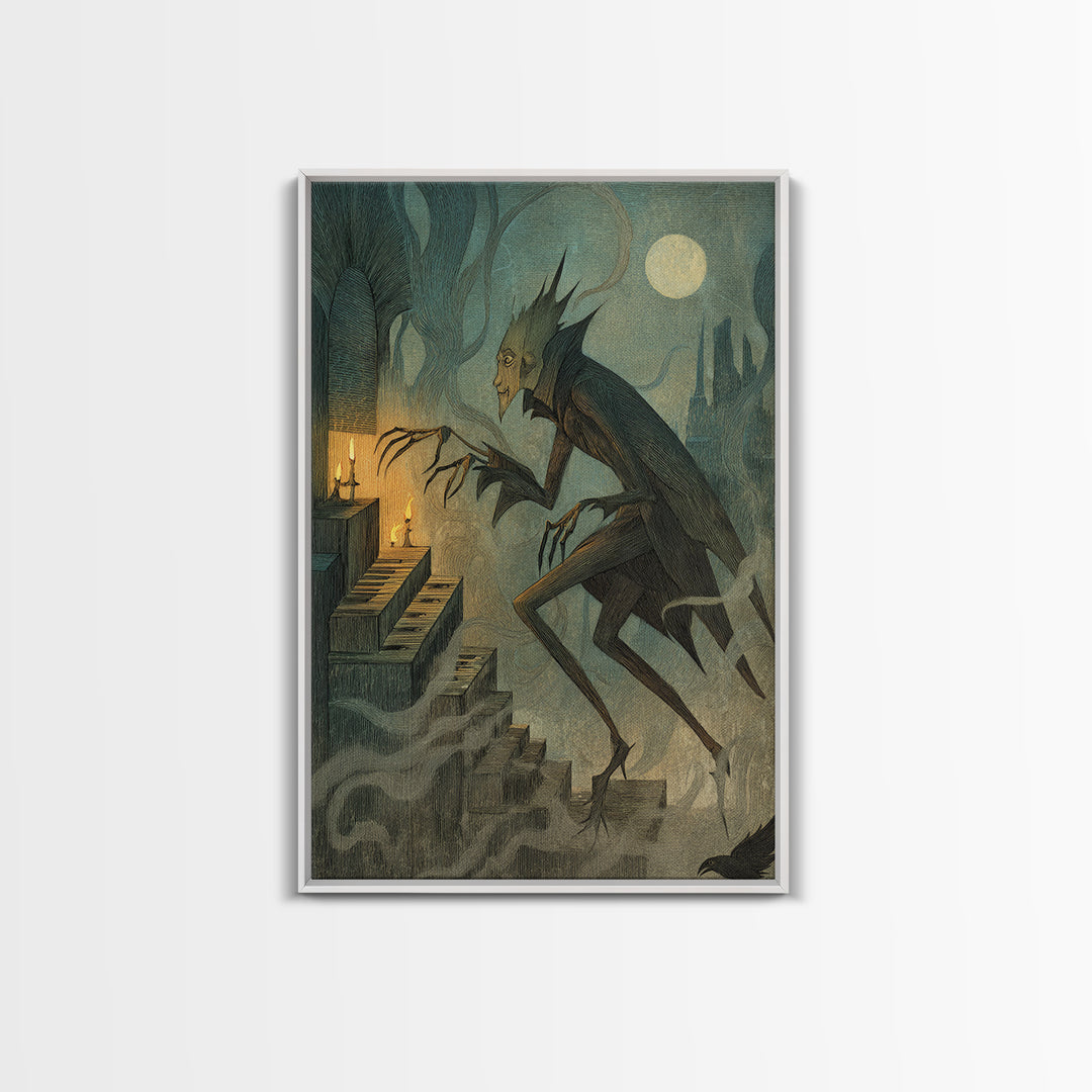 The Phantom Organist, Expressionist Nightmare Art, Vertical Wall Art, Dark Fantasy Wall Art, Framed Canvas Print, Halloween Wall Art