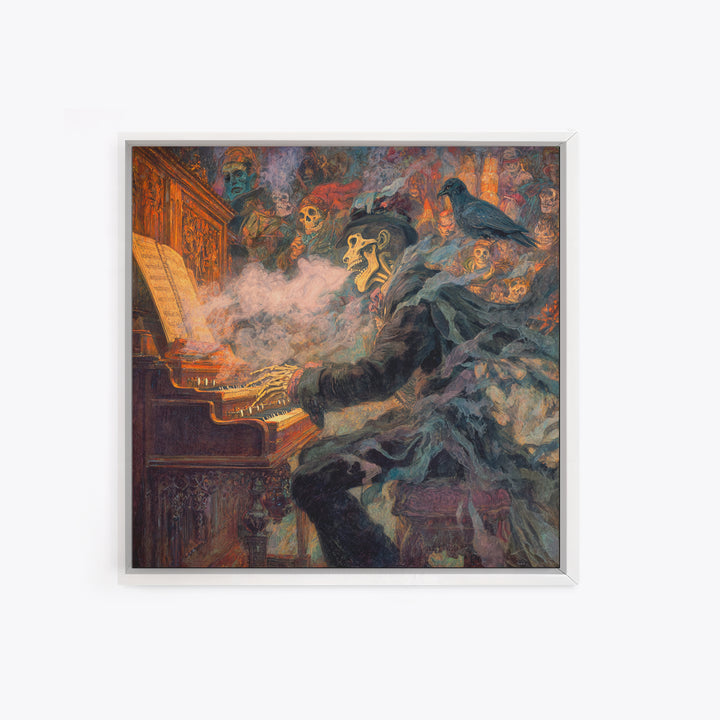 The Phantom Organist, Grotesque Carnival Art, Square Wall Art, Gothic Horror Wall Art, Framed Canvas Print, Halloween Wall Art