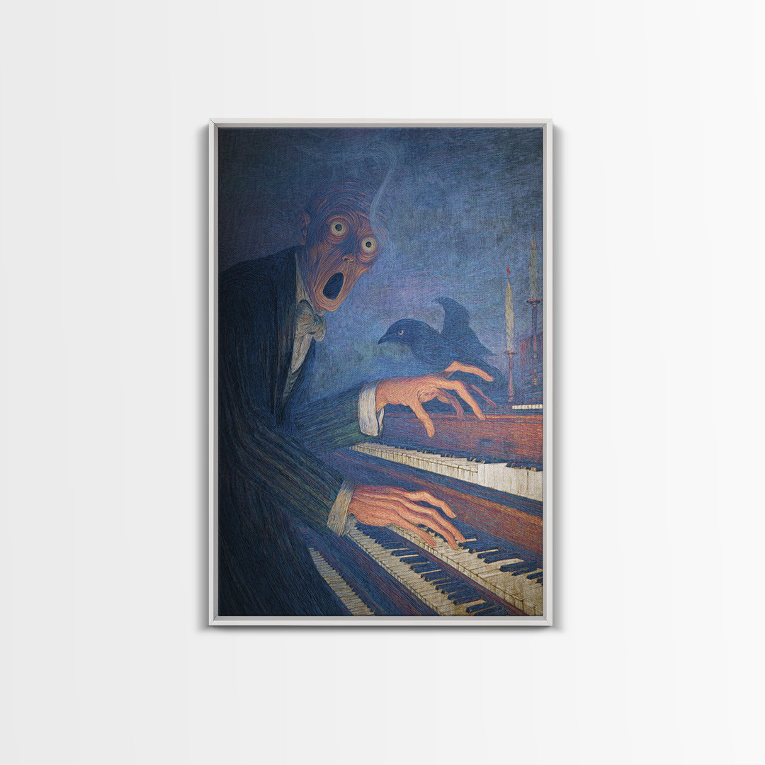 The Phantom Organist, Expressionist Gothic Art, Vertical Wall Art, Gothic Horror Wall Art, Framed Canvas Print, Halloween Wall Art