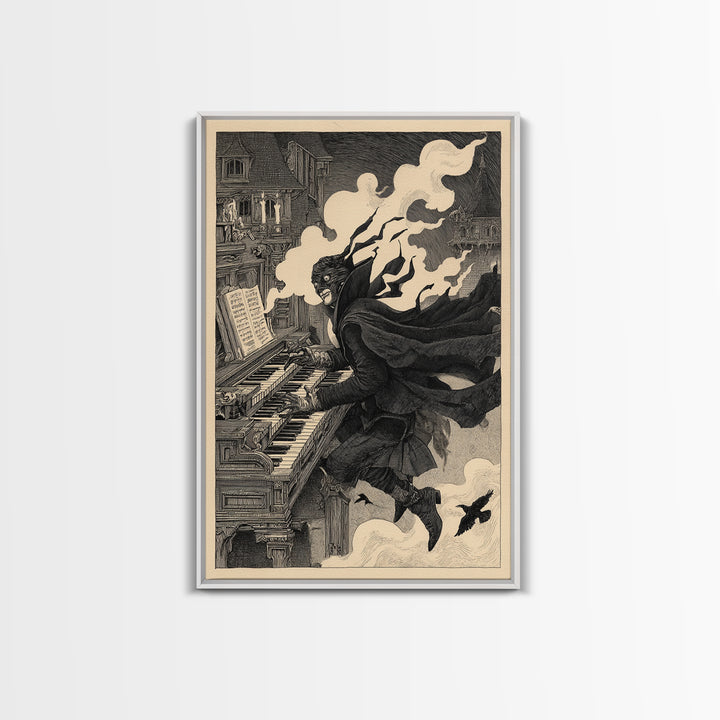 The Phantom Organist, Victorian Macabre Art, Vertical Wall Art, Gothic Horror Wall Art, Framed Canvas Print, Halloween Wall Art