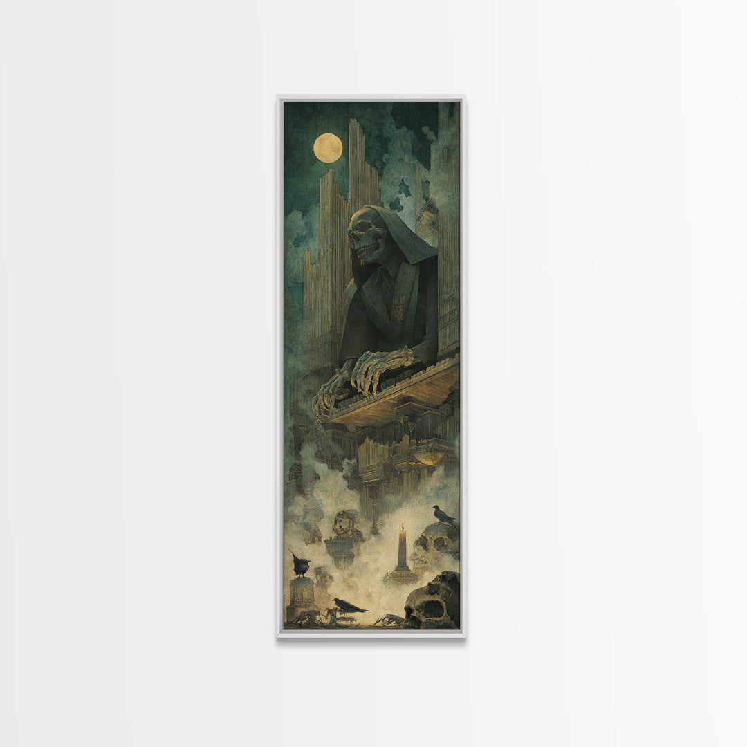 The Phantom Organist, Surreal Apocalyptic Art, Tall Narrow Wall Art, Gothic Horror Wall Art, Canvas Print, Halloween Wall Art