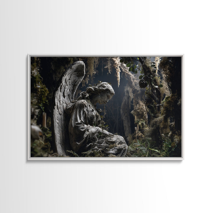 The Weeping Cemetery Angel, Baroque Witchcraft Art, Landscape Wall Art, Dark Halloween Decor, Canvas Print, Halloween Wall Art