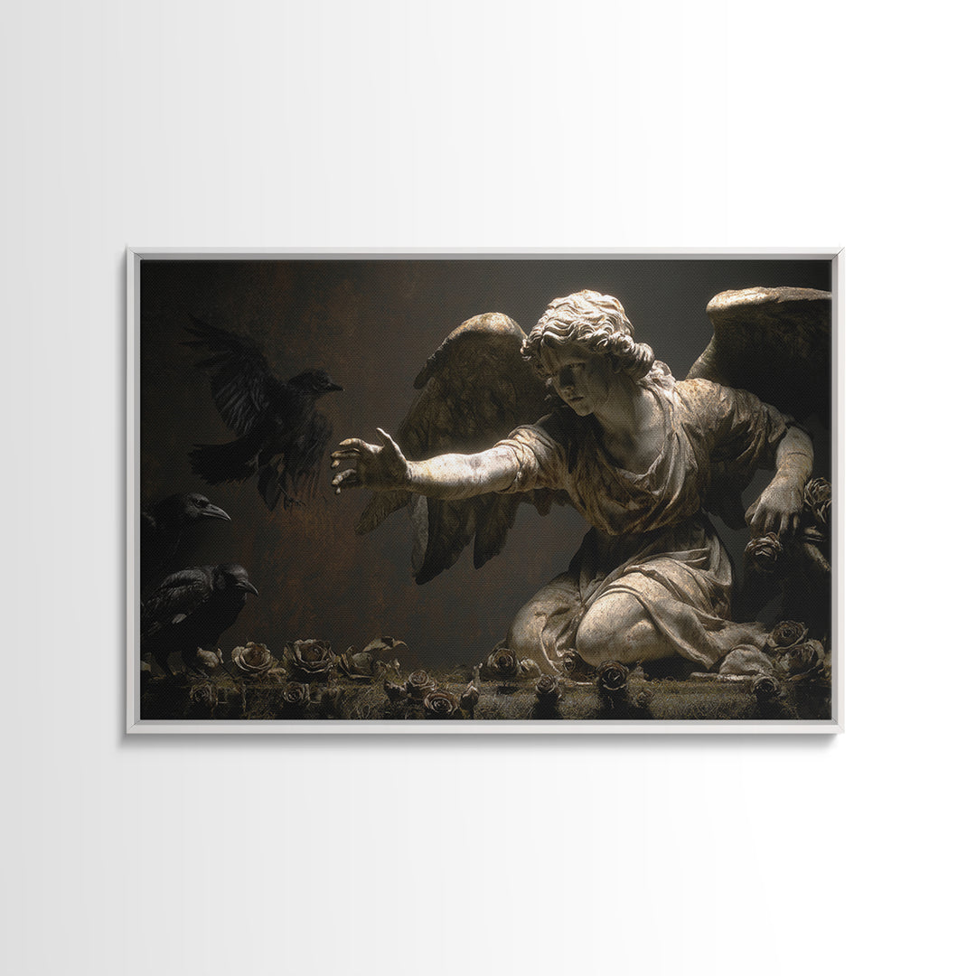 The Weeping Cemetery Angel, Dark Romantic Horror Art, Landscape Wall Art, Macabre Wall Art, Framed Canvas Print, Halloween Wall Art
