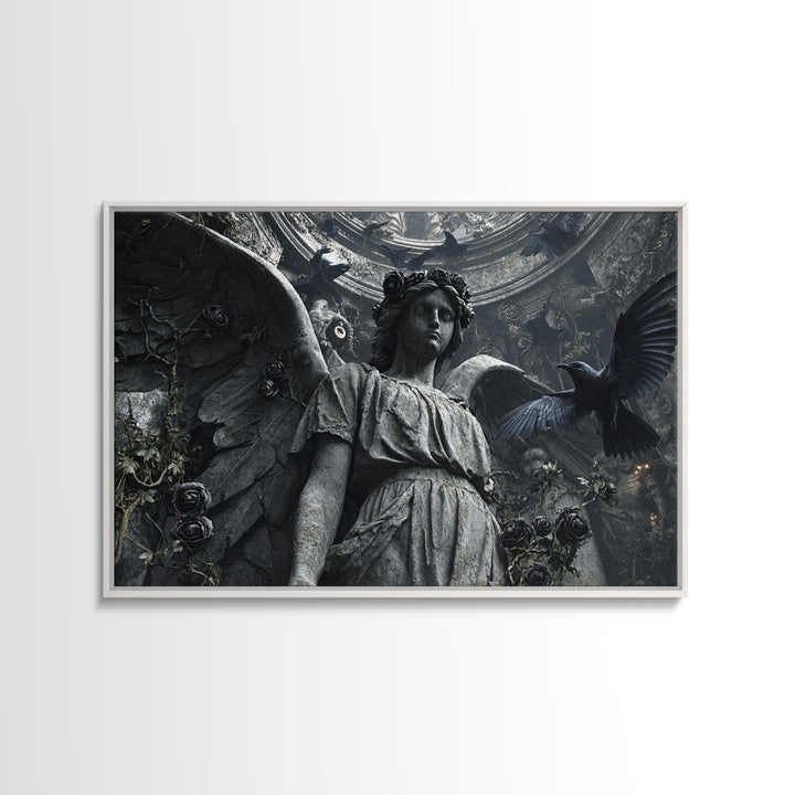 The Weeping Cemetery Angel, Architectural Etching Art, Landscape Wall Art, Dark Fantasy Wall Art, Canvas Print