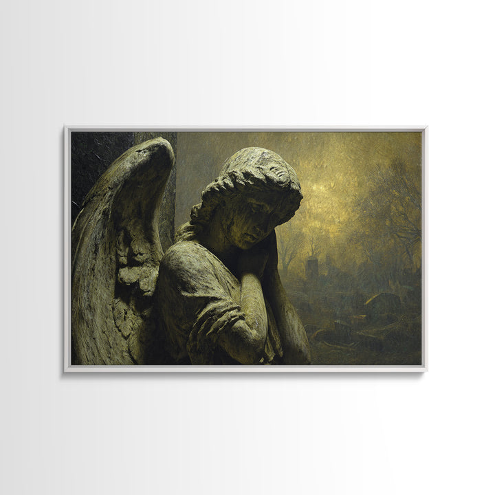 The Weeping Cemetery Angel, Romantic Gothic Landscape, Landscape Wall Art, Dark Fantasy Wall Art, Framed Canvas Print