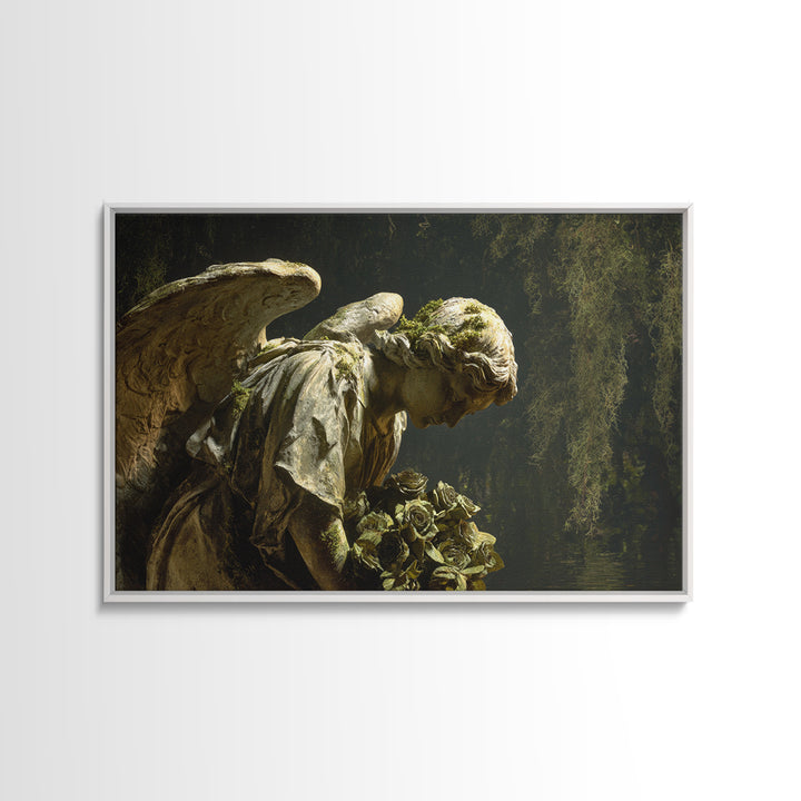 The Weeping Cemetery Angel, Symbolist Gothic Landscape, Landscape Wall Art, Dark Fantasy Wall Art, Framed Canvas Print, Halloween Wall Art