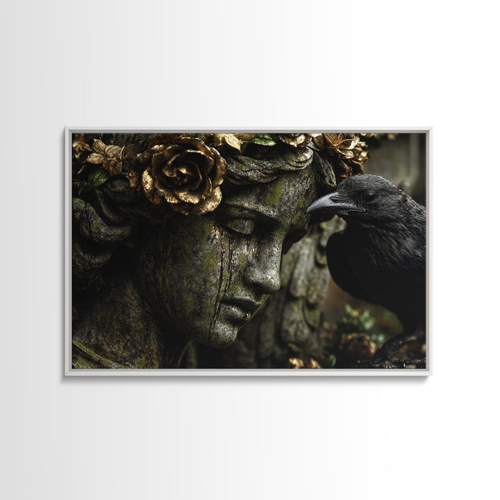 The Weeping Cemetery Angel, Ornate Symbolist Art, Landscape Wall Art, Gothic Horror Wall Art, Framed Canvas Print, Halloween Wall Art