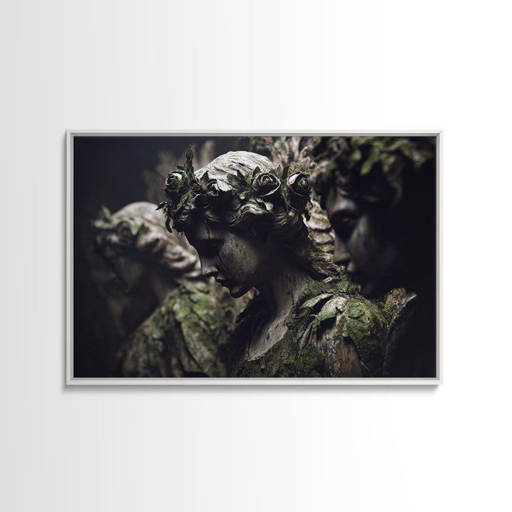 The Weeping Cemetery Angel, Dark Symbolist Art, Landscape Wall Art, Macabre Wall Art, Framed Canvas Print, Halloween Wall Art
