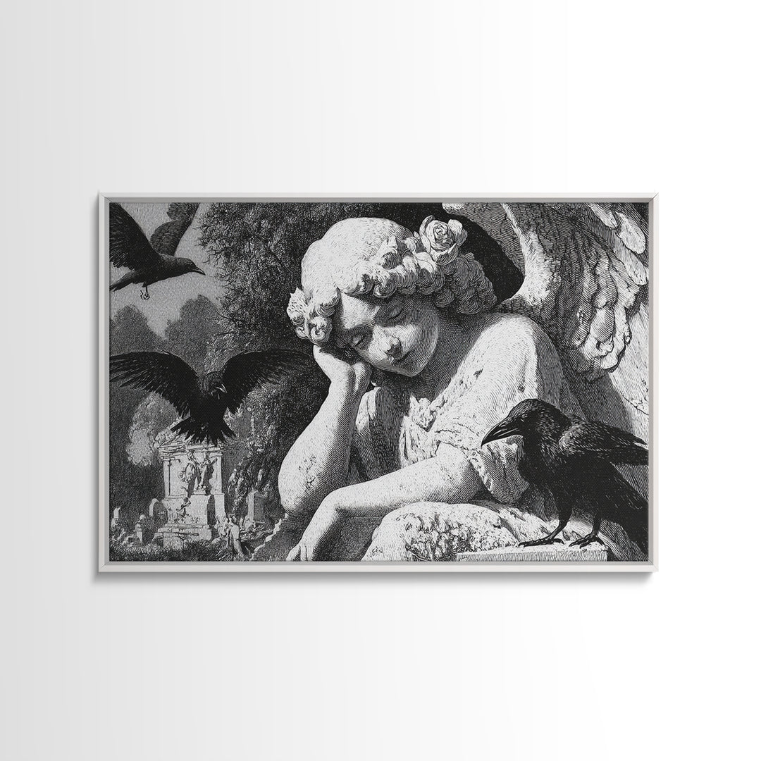 The Weeping Cemetery Angel, Victorian Macabre Art, Landscape Wall Art, Dark Fantasy Wall Art, Framed Canvas Print, Halloween Wall Art
