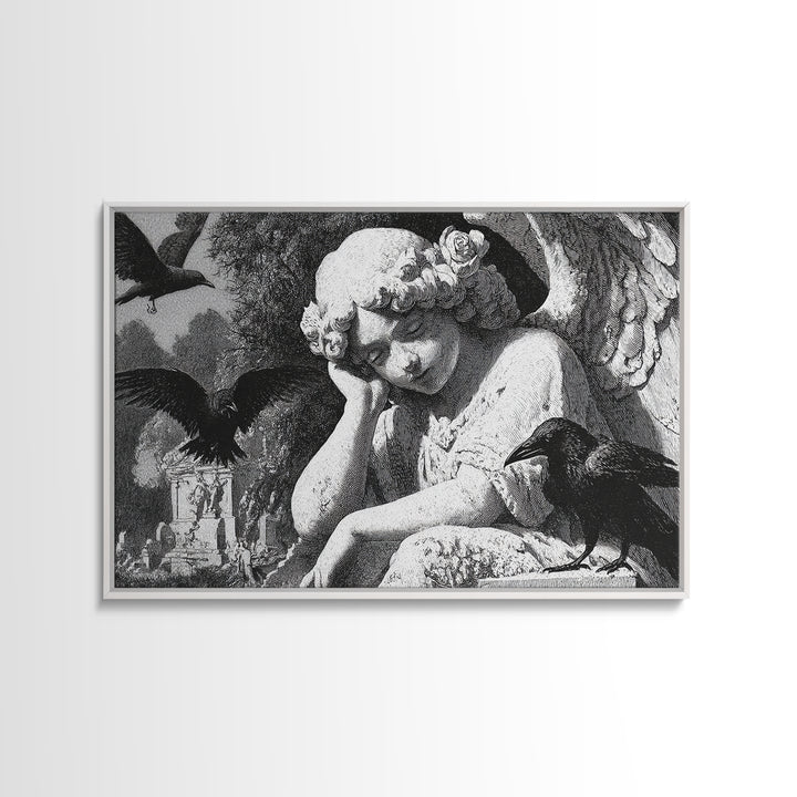 The Weeping Cemetery Angel, Victorian Macabre Art, Landscape Wall Art, Dark Fantasy Wall Art, Framed Canvas Print, Halloween Wall Art