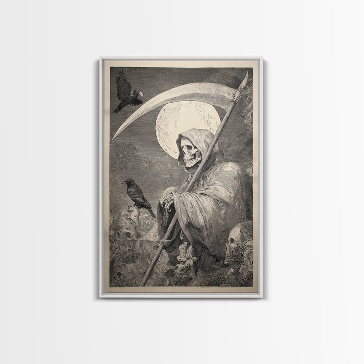 The Fog-Bound Reaper, Renaissance Engraving Art, Vertical Wall Art, Gothic Horror Wall Art, Canvas Print, Halloween Wall Art