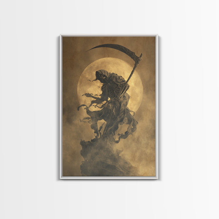 The Fog-Bound Reaper, Dark Romantic Horror Art, Vertical Wall Art, Macabre Wall Art, Canvas Print, Halloween Wall Art, Halloween Decor