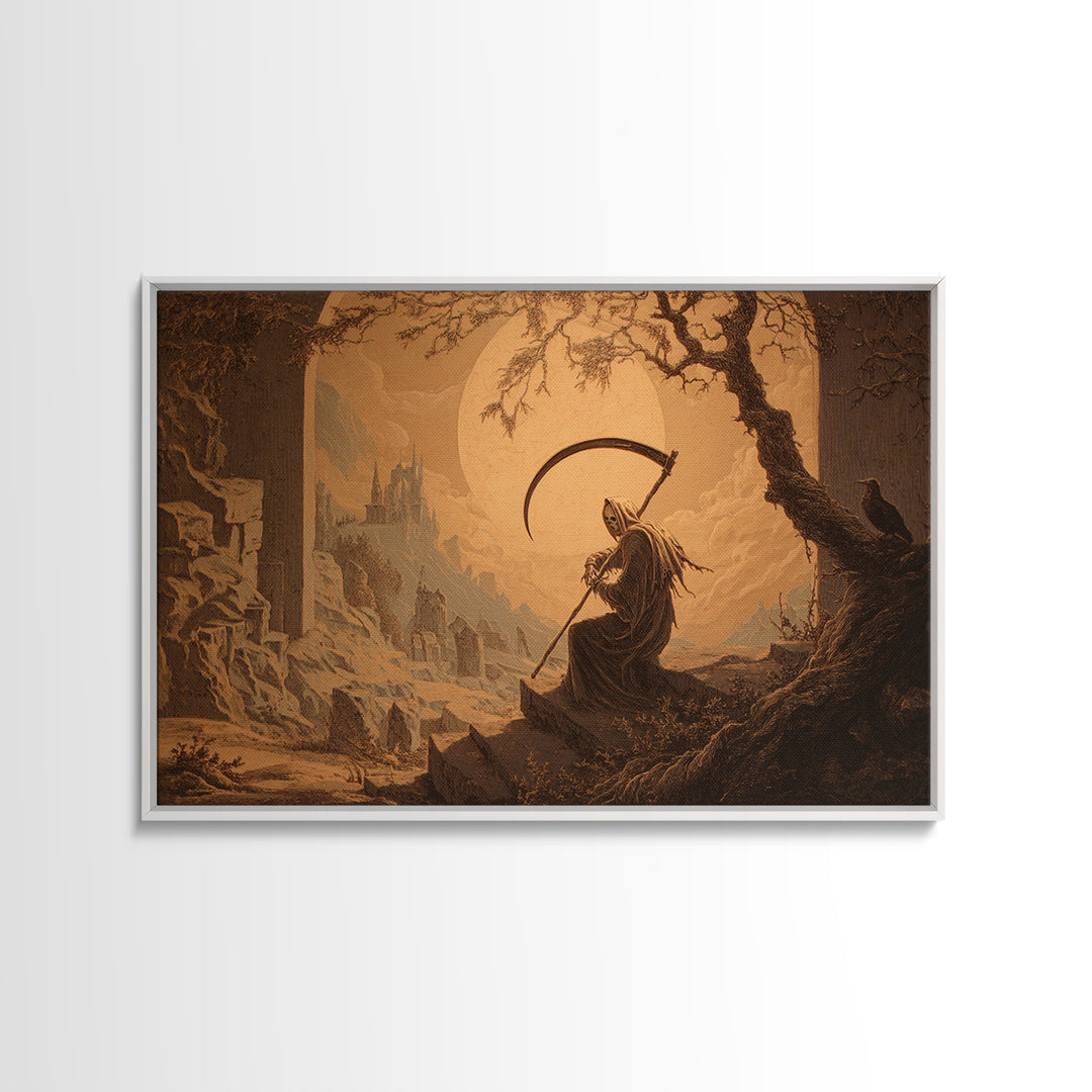 The Fog-Bound Reaper, Romantic Gothic Landscape, Landscape Wall Art, Dark Fantasy Wall Art, Canvas Print, Halloween Wall Art