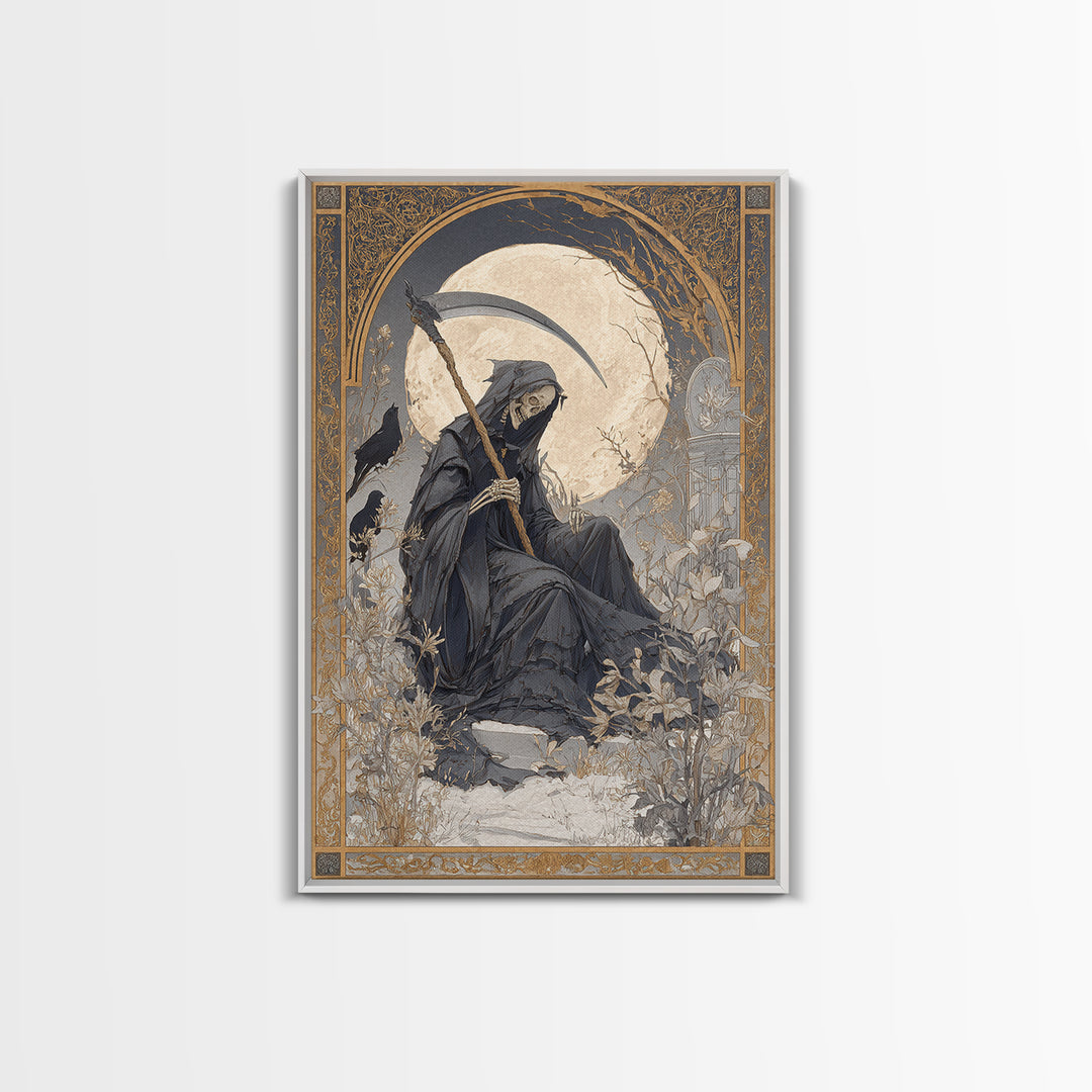 The Fog-Bound Reaper, Symbolist Death Art, Vertical Wall Art, Dark Halloween Decor, Canvas Print, Halloween Wall Art