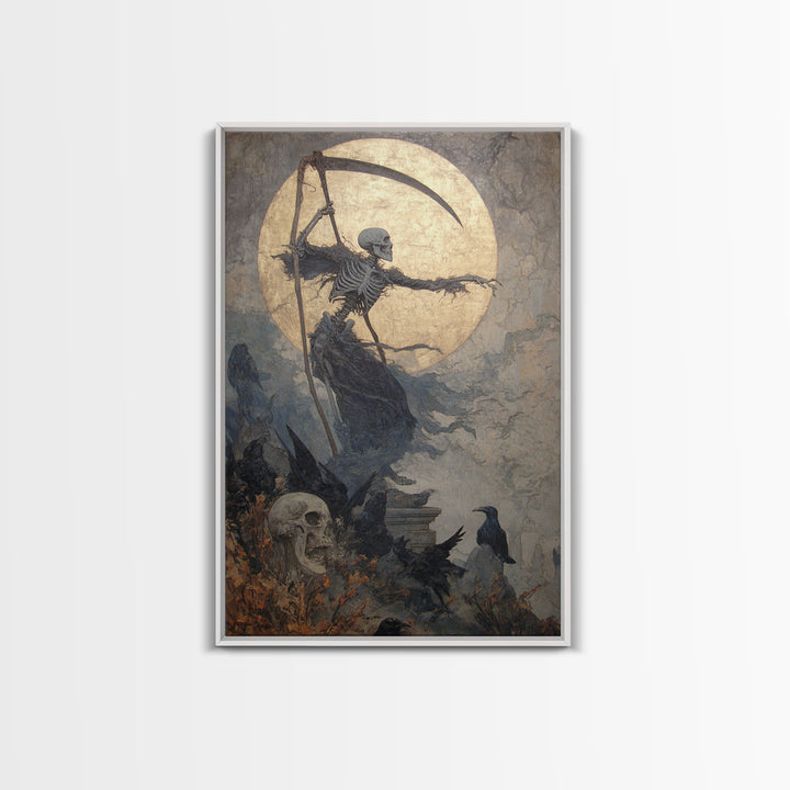 The Fog-Bound Reaper, Dark Symbolist Art, Vertical Wall Art, Dark Fantasy Wall Art, Framed Canvas Print, Halloween Wall Art