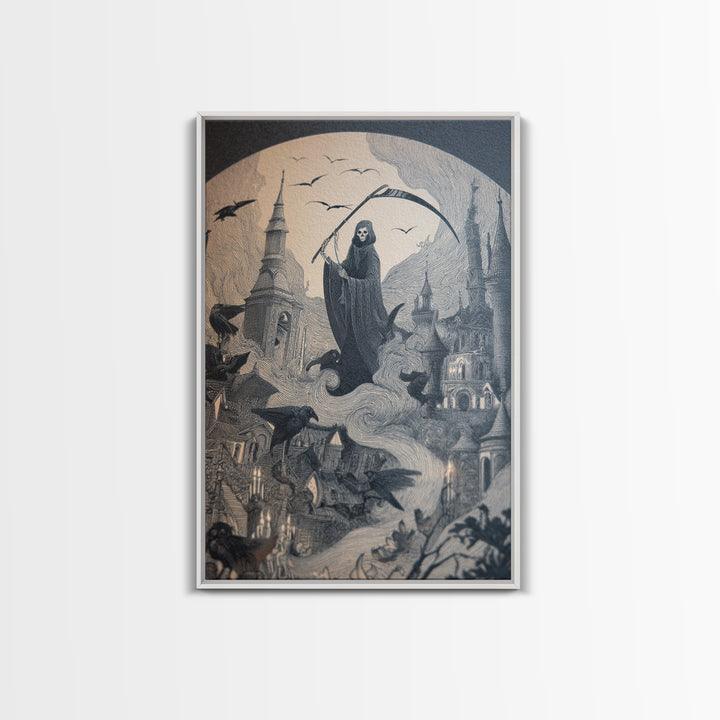The Fog-Bound Reaper, Victorian Macabre Art, Vertical Wall Art, Dark Halloween Decor, Canvas Print, Halloween Wall Art, Dark Fantasy Art