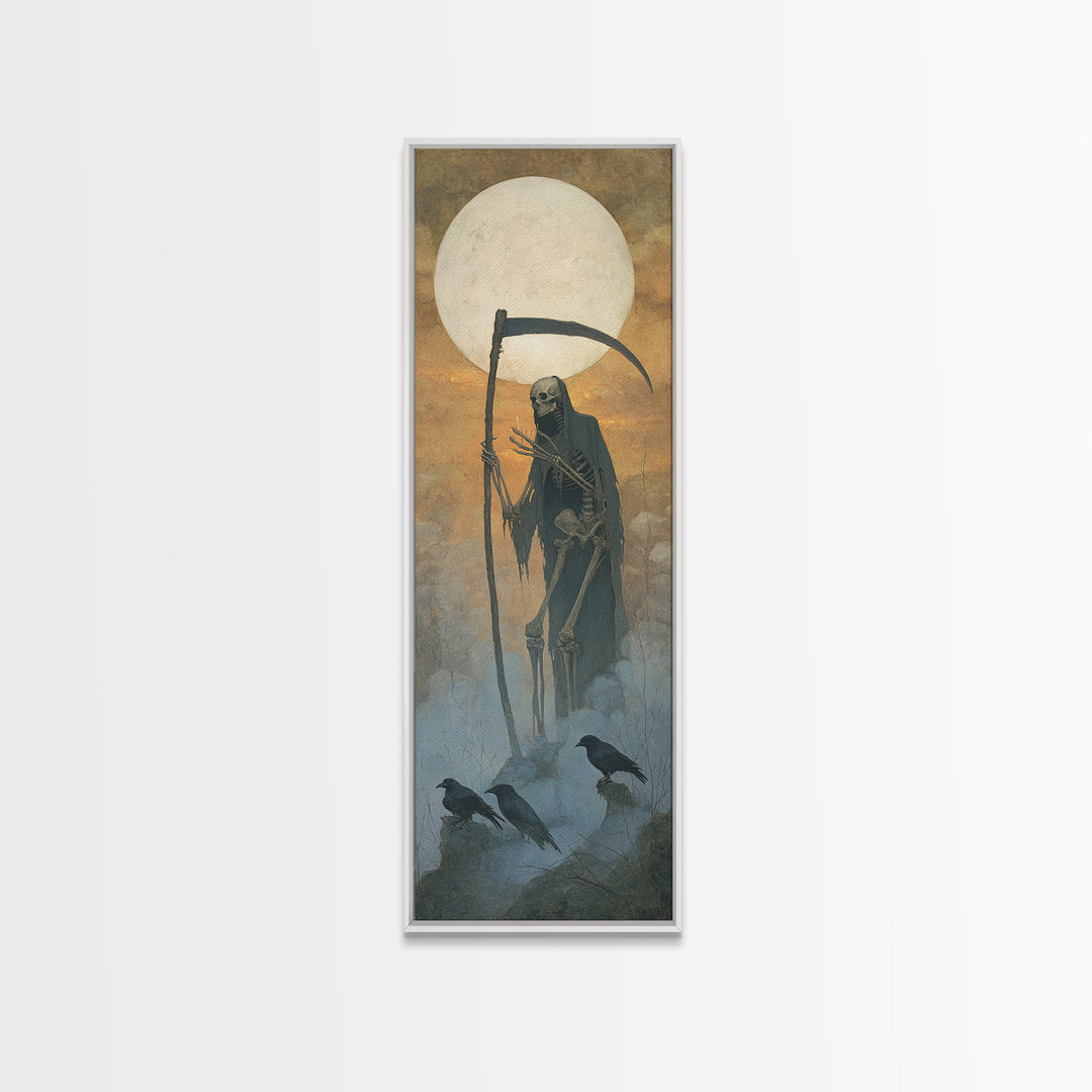 The Fog-Bound Reaper, Surreal Apocalyptic Art, Tall Narrow Wall Art, Gothic Horror Wall Art, Framed Canvas Print, Halloween Wall Art