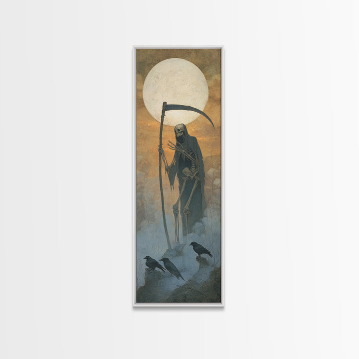 The Fog-Bound Reaper, Surreal Apocalyptic Art, Tall Narrow Wall Art, Gothic Horror Wall Art, Framed Canvas Print, Halloween Wall Art