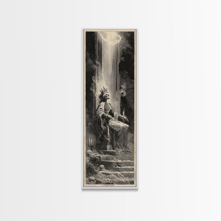 The Bone Queen, Gothic Engraving Art, Tall Narrow Wall Art, Dark Fantasy Wall Art, Framed Canvas Print, Halloween Wall Art