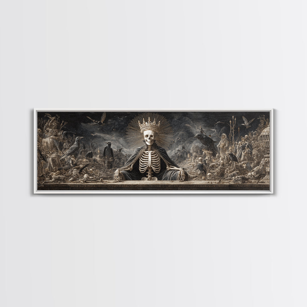 The Bone Queen, Medieval Grotesque Art, Extra Wide Wall Art, Dark Fantasy Wall Art, Framed Canvas Print, Halloween Wall Art