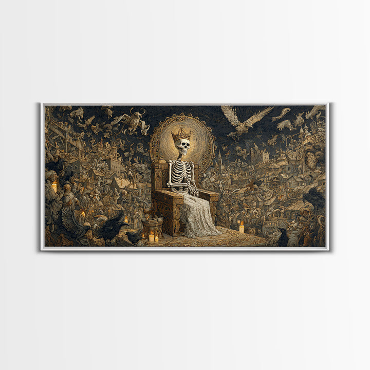 The Bone Queen, Northern Renaissance Horror, Wide Panoramic Art, Gothic Horror Wall Art, Framed Canvas Print, Halloween Wall Art