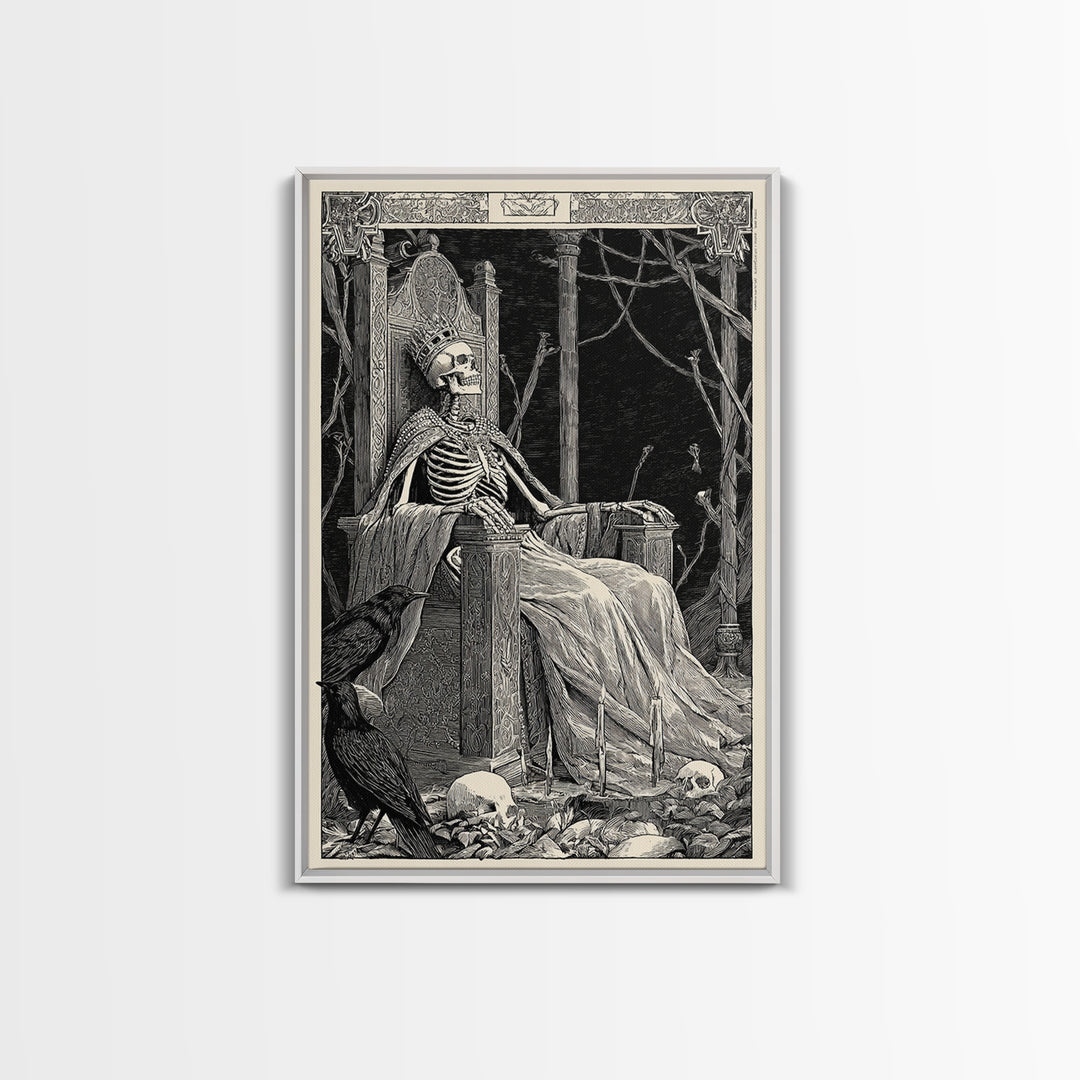 The Bone Queen, Renaissance Engraving Art, Vertical Wall Art, Macabre Wall Art, Canvas Print, Halloween Wall Art, Halloween Decor