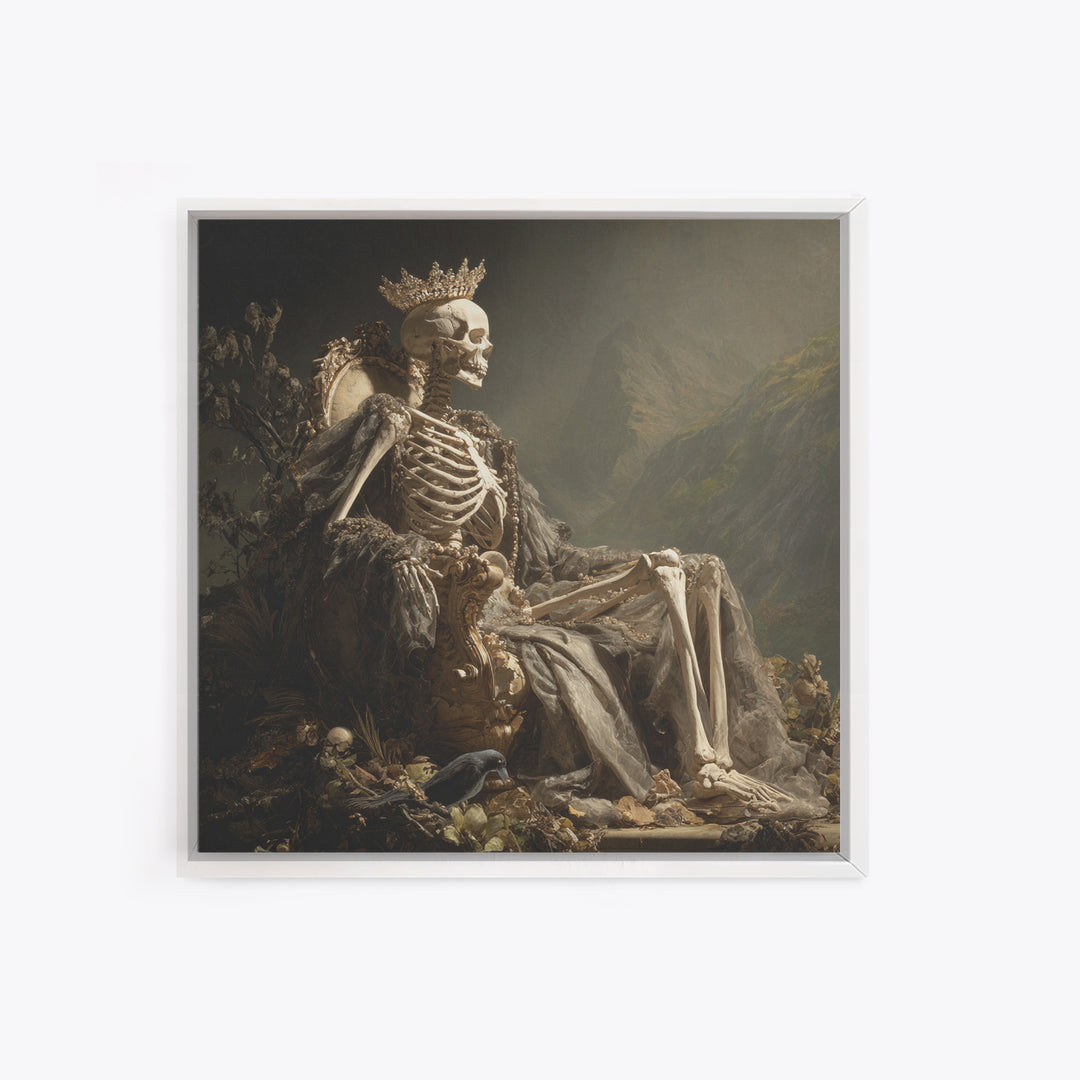 The Bone Queen, Baroque Witchcraft Art, Square Wall Art, Macabre Wall Art, Framed Canvas Print, Halloween Wall Art, Halloween Decor